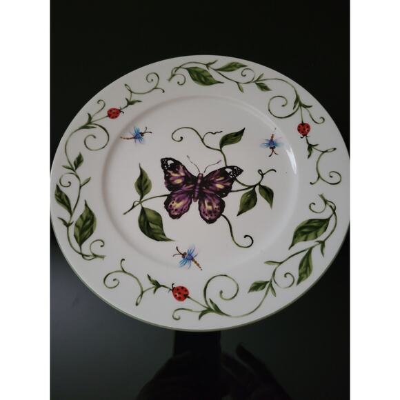 Botanical Gardens Plate Butterfly design in center with Dragonflies and Ladybugs - Picture 1 of 8